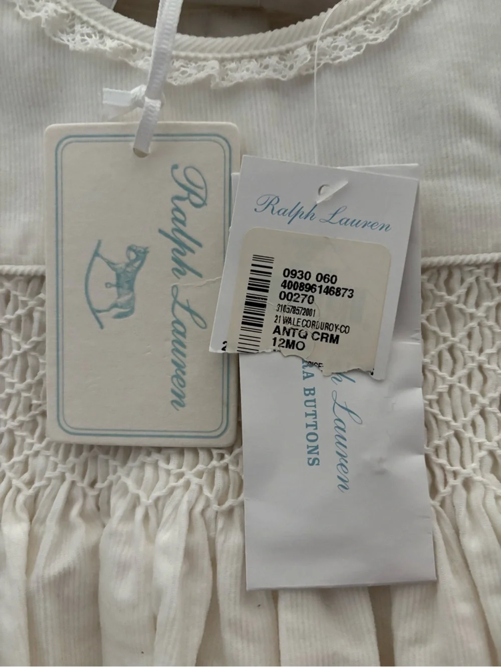 Ralph Lauren Ivory Smocked Puff Sleeve Dress